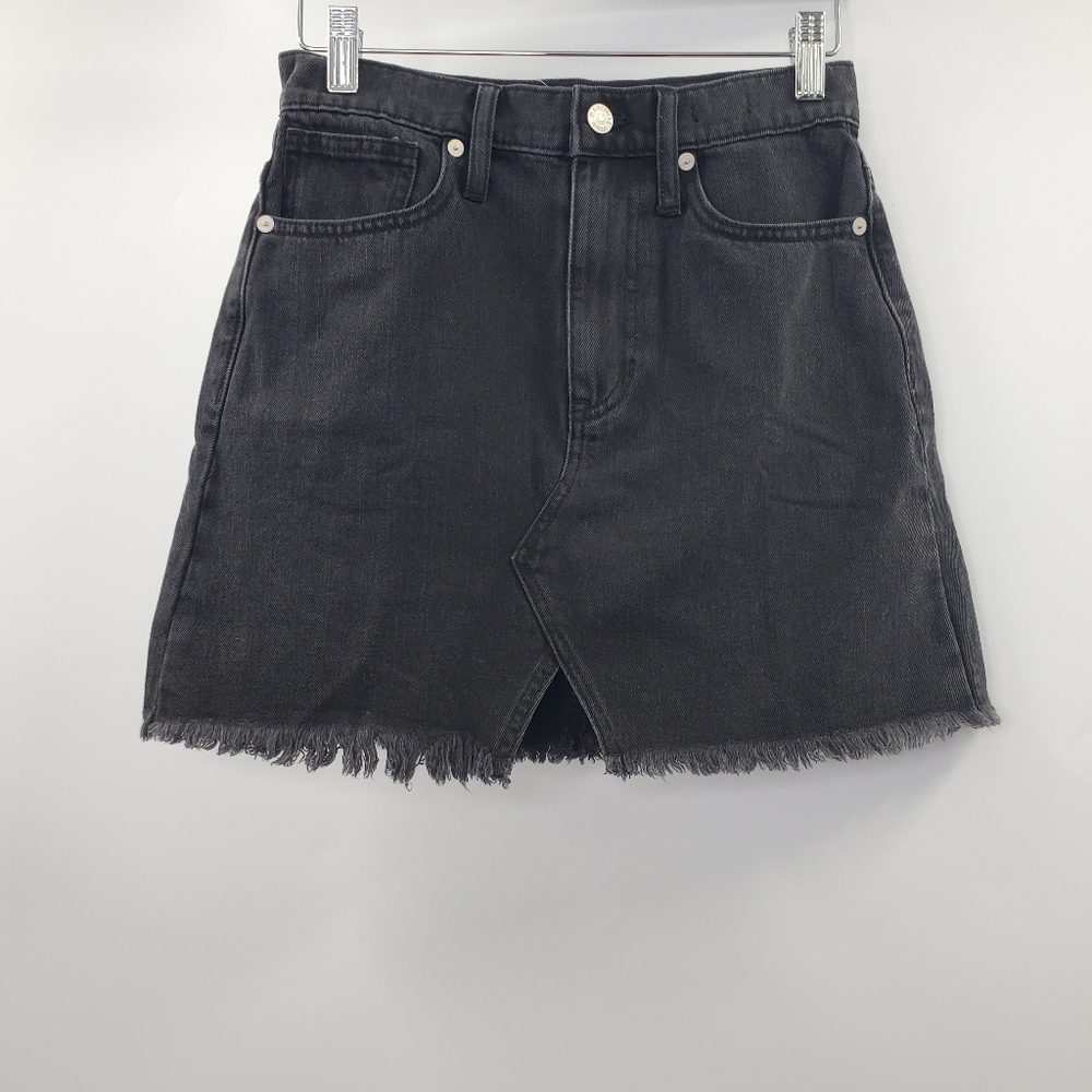 Madewell Rigid Denim A-Line Mini Skirt Black Lunar Wash Cutout Edition NEW - Picture 3 of 8